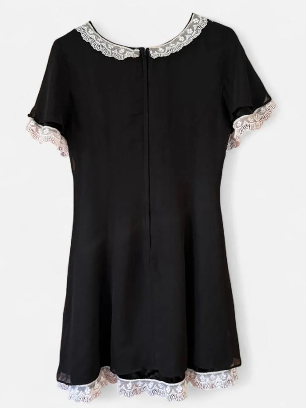 Black Lace Trim Short Sleeve Dress 6 - Picture 2 of 5